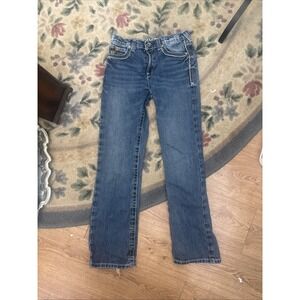 Ariat Denim Blue Jeans Embroidered Leather Trim Girls 14